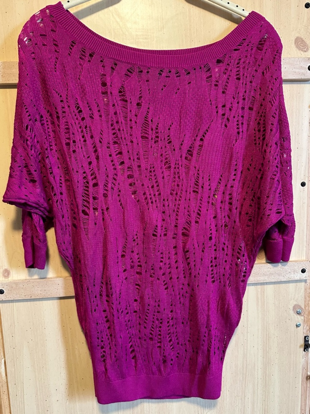 Express Fuchsia Open Knit Dolman Top